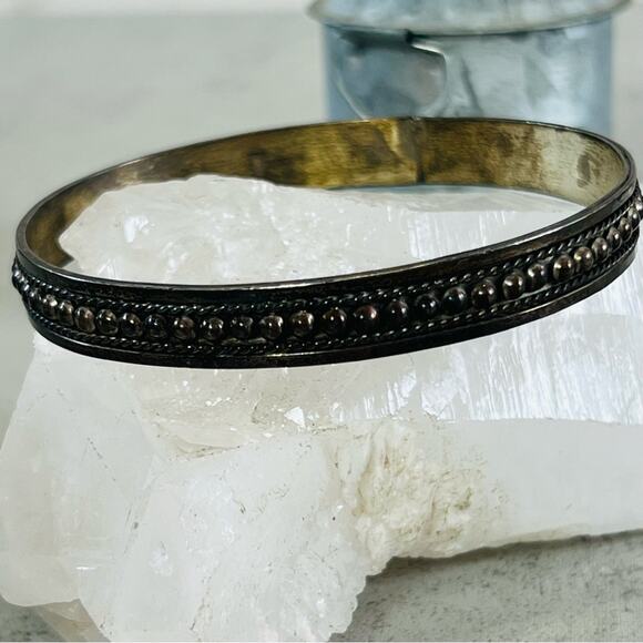 Taxco Jewelry - Mexico Solid Sterling Silver Bangle 8in Rustic Boho